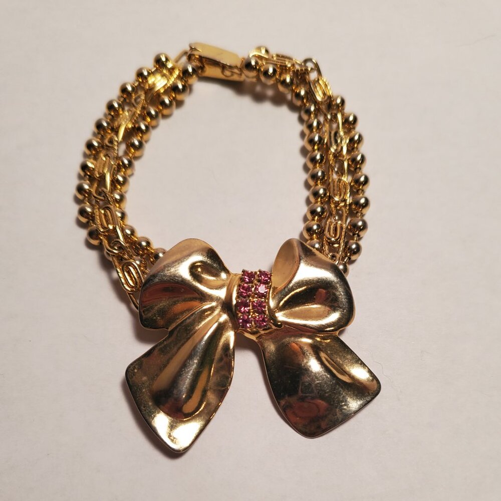 Vintage Three-Tier Gold Bow Bracelet